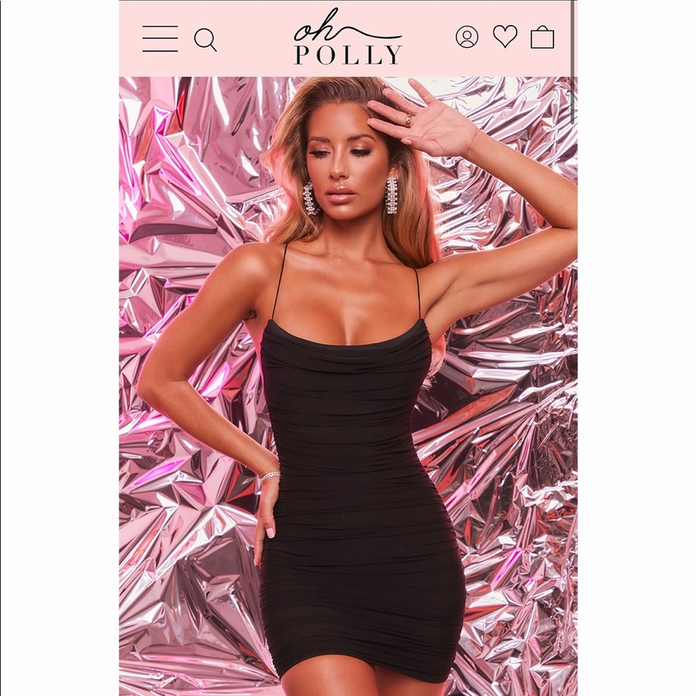 Oh Polly Ruched Bodycon Mini Dress in Black